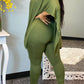 Plus Size Batwing Sleeve Solid Color Top & Pants