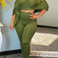 Plus Size Batwing Sleeve Solid Color Top & Pants