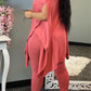Plus Size Batwing Sleeve Solid Color Top & Pants