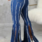 Plus Size Denim Tassel Hem Flared Jeans