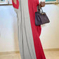 Plus Size Color Patchwork Skew Neck Maxi Dress