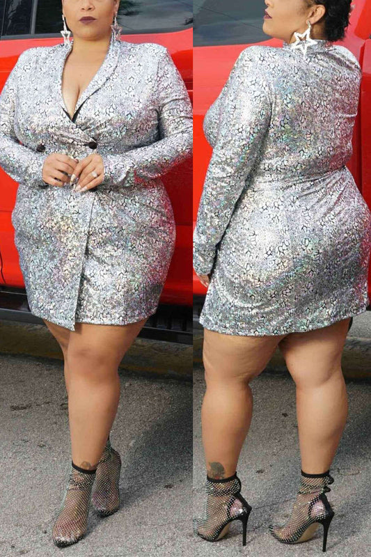 Plus Size Digital Print Button Mini Dress