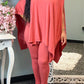 Plus Size Batwing Sleeve Solid Color Top & Pants