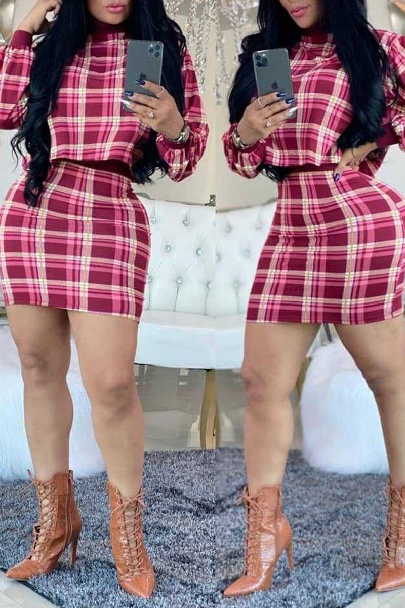Plaid Printed Long Sleeve Two Piece Sets