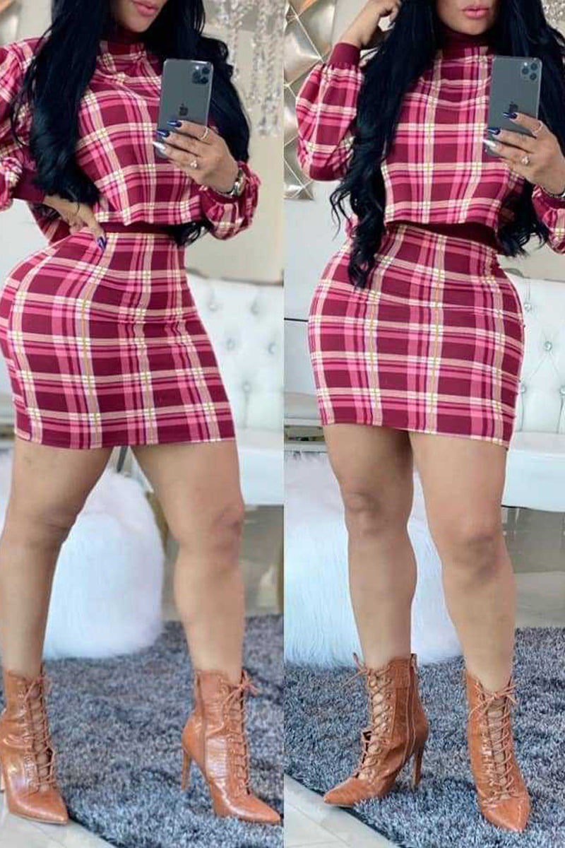 Plaid Printed Long Sleeve Two Piece Sets