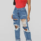 Plus Size Denim Hole Distressed Beading Jeans