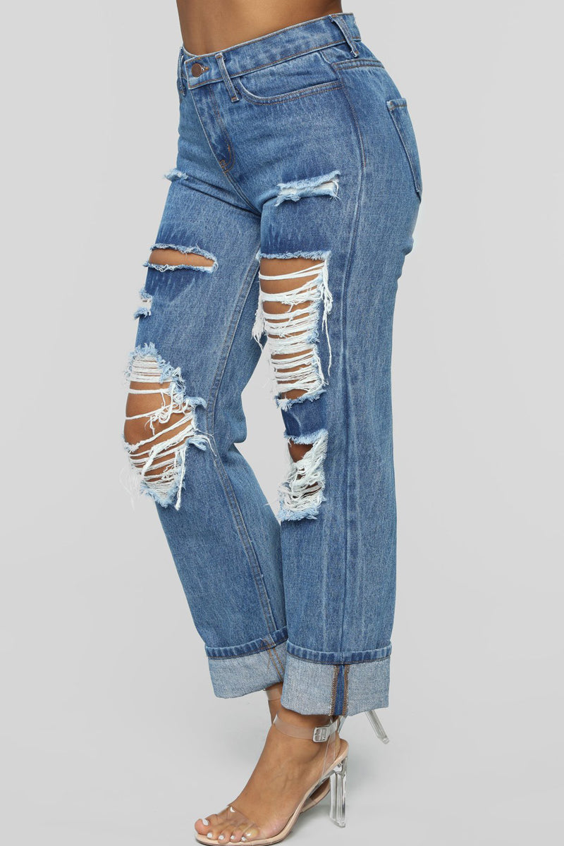 Plus Size Denim Hole Distressed Beading Jeans