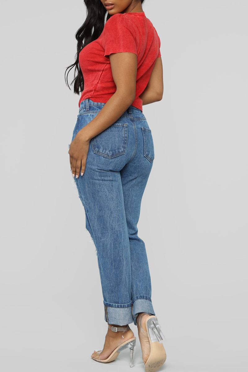 Plus Size Denim Hole Distressed Beading Jeans