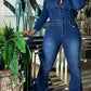 Plus Size Denim Puff Sleeve Jumpsuit
