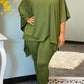 Plus Size Batwing Sleeve Solid Color Top & Pants