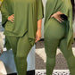 Plus Size Batwing Sleeve Solid Color Top & Pants