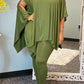 Plus Size Batwing Sleeve Solid Color Top & Pants