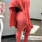 Plus Size Batwing Sleeve Solid Color Top & Pants