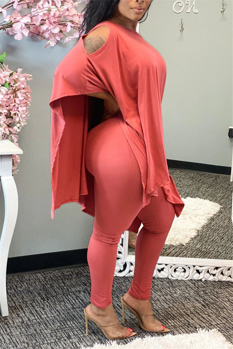Plus Size Batwing Sleeve Solid Color Top & Pants