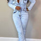 Plus Size Denim Puff Sleeve Jumpsuit