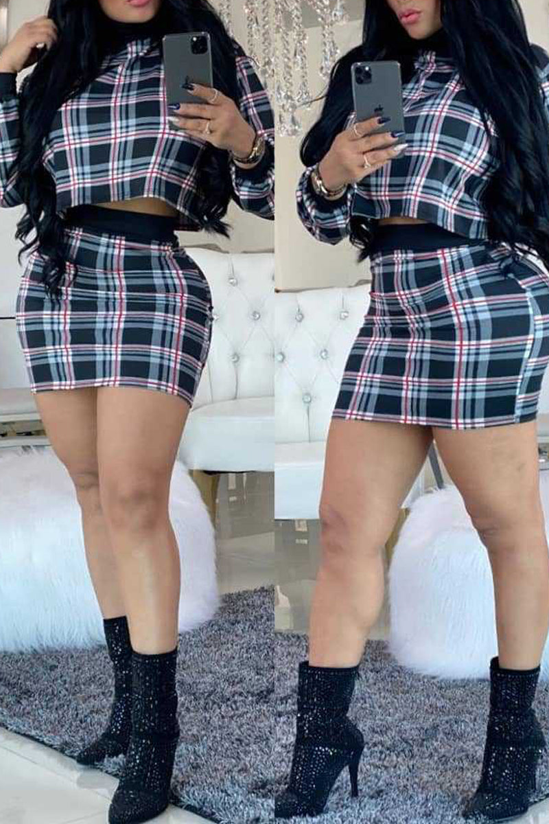 Plaid Printed Long Sleeve Two Piece Sets
