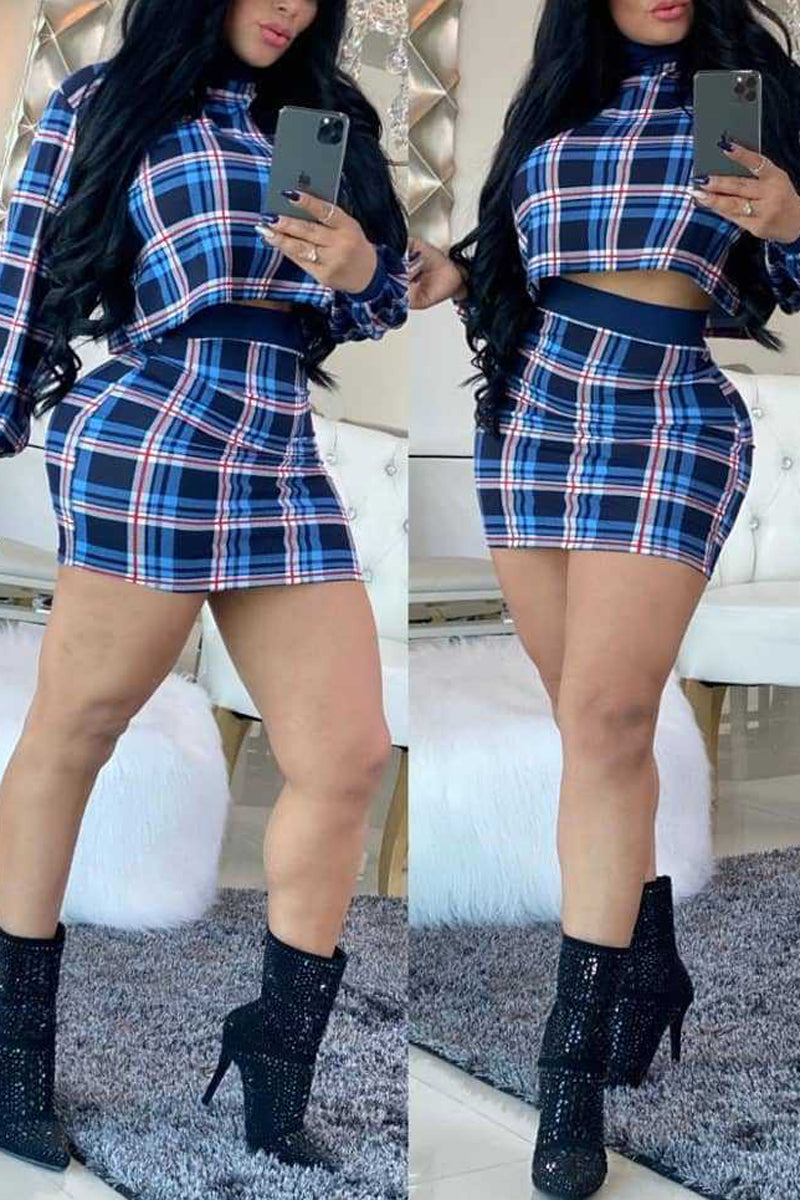 Plaid Printed Long Sleeve Two Piece Sets