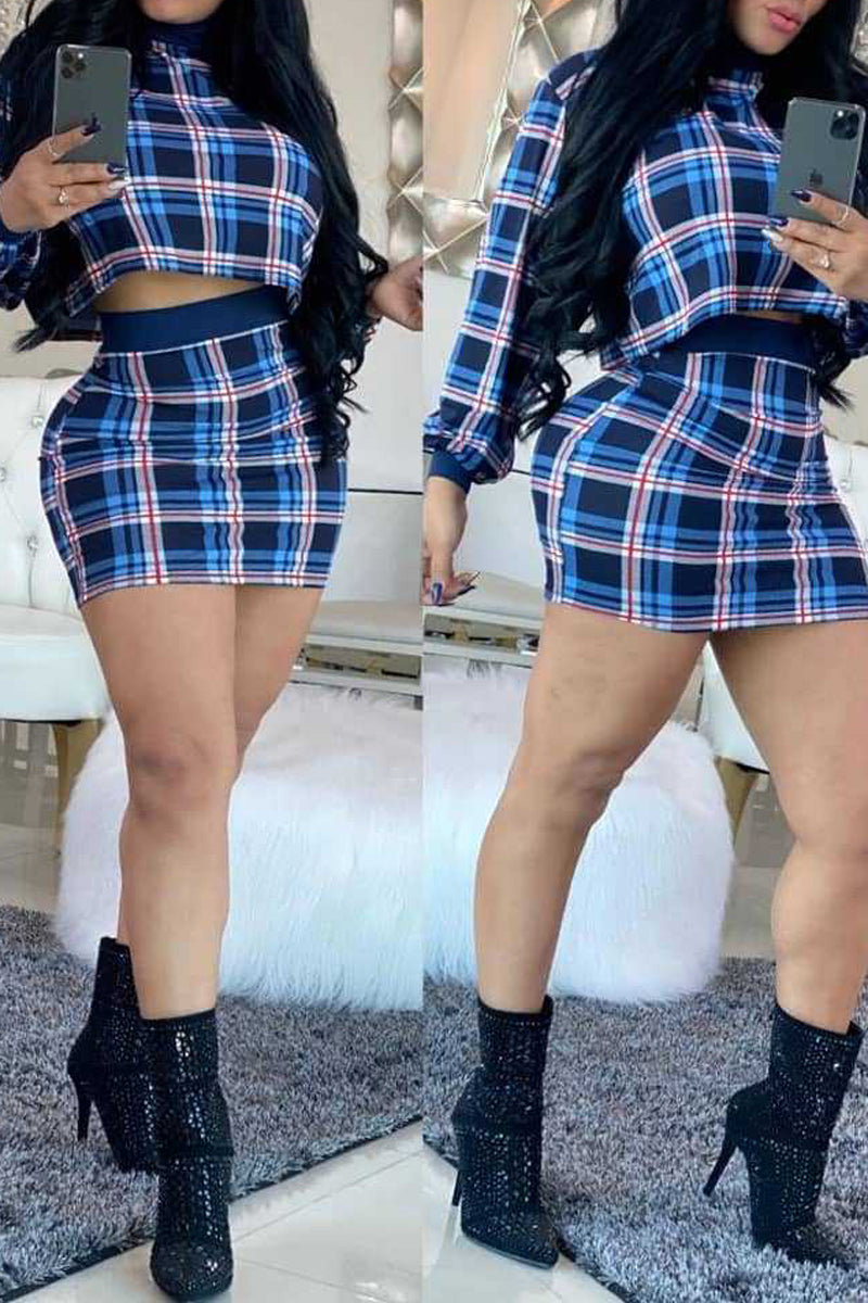 Plaid Printed Long Sleeve Two Piece Sets