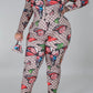 Plus Size Butterfly Print Zipper Jumpsuit