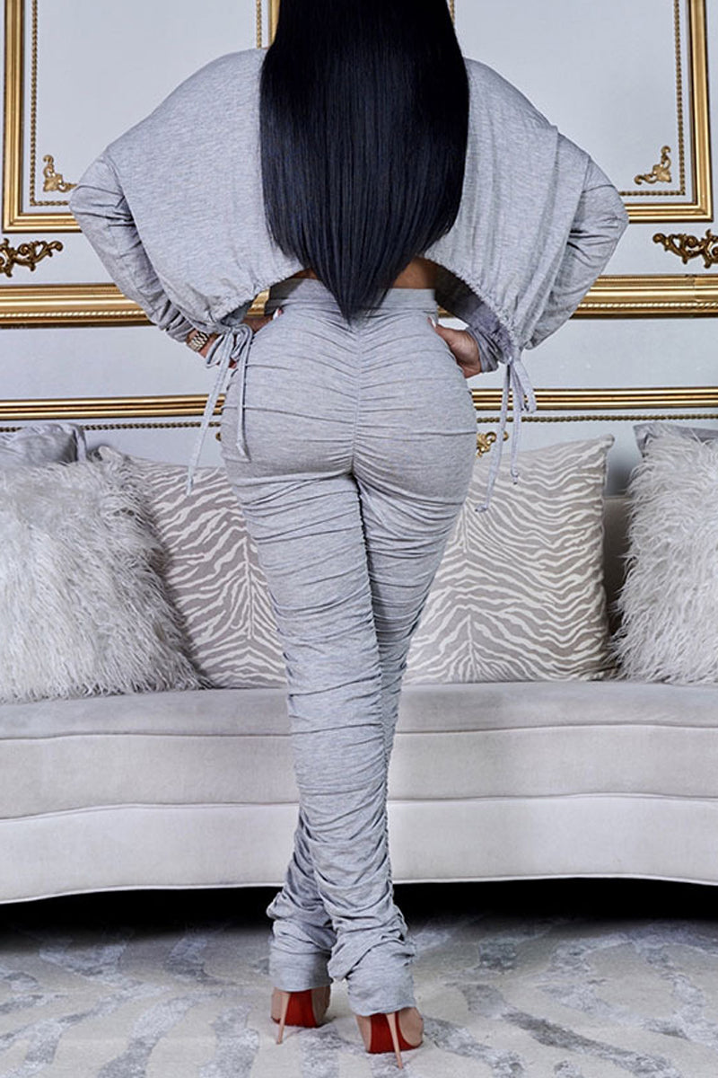Pleated Side Drawstring Solid Two Piece Sets