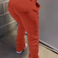 Pleated Pocket Solid Color Skinny Pants