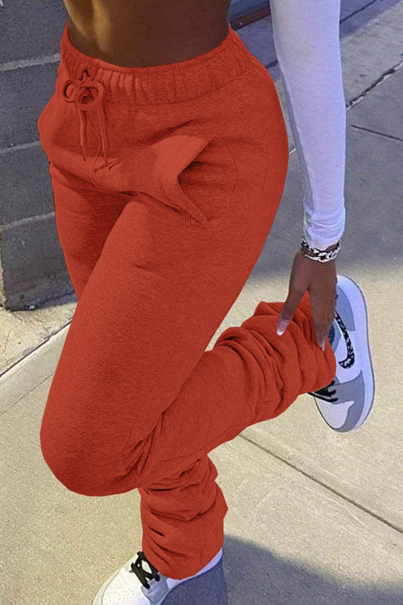 Pleated Pocket Solid Color Skinny Pants