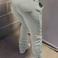 Pleated Pocket Solid Color Skinny Pants