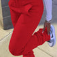 Pleated Pocket Solid Color Skinny Pants