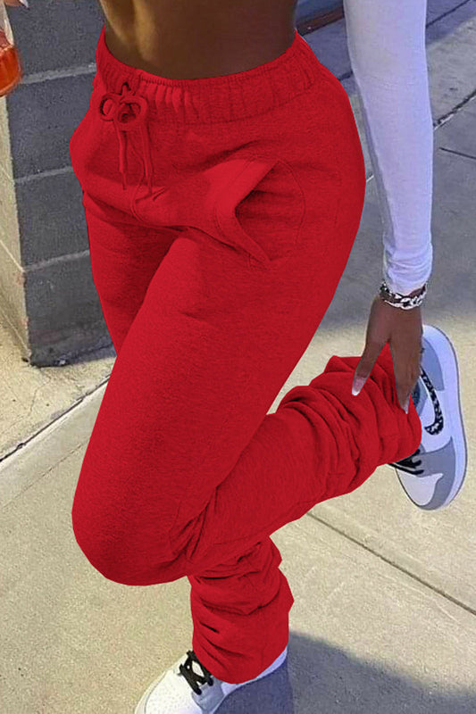 Pleated Pocket Solid Color Skinny Pants