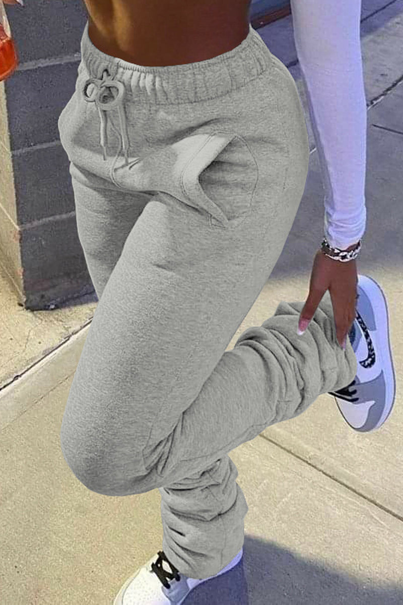 Pleated Pocket Solid Color Skinny Pants
