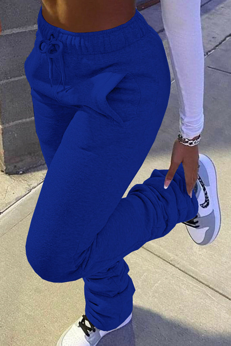 Pleated Pocket Solid Color Skinny Pants