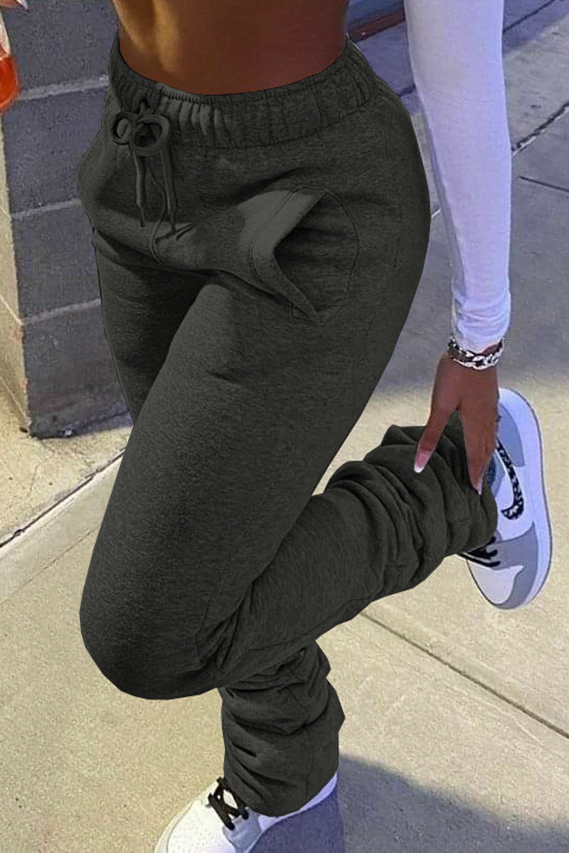 Pleated Pocket Solid Color Skinny Pants