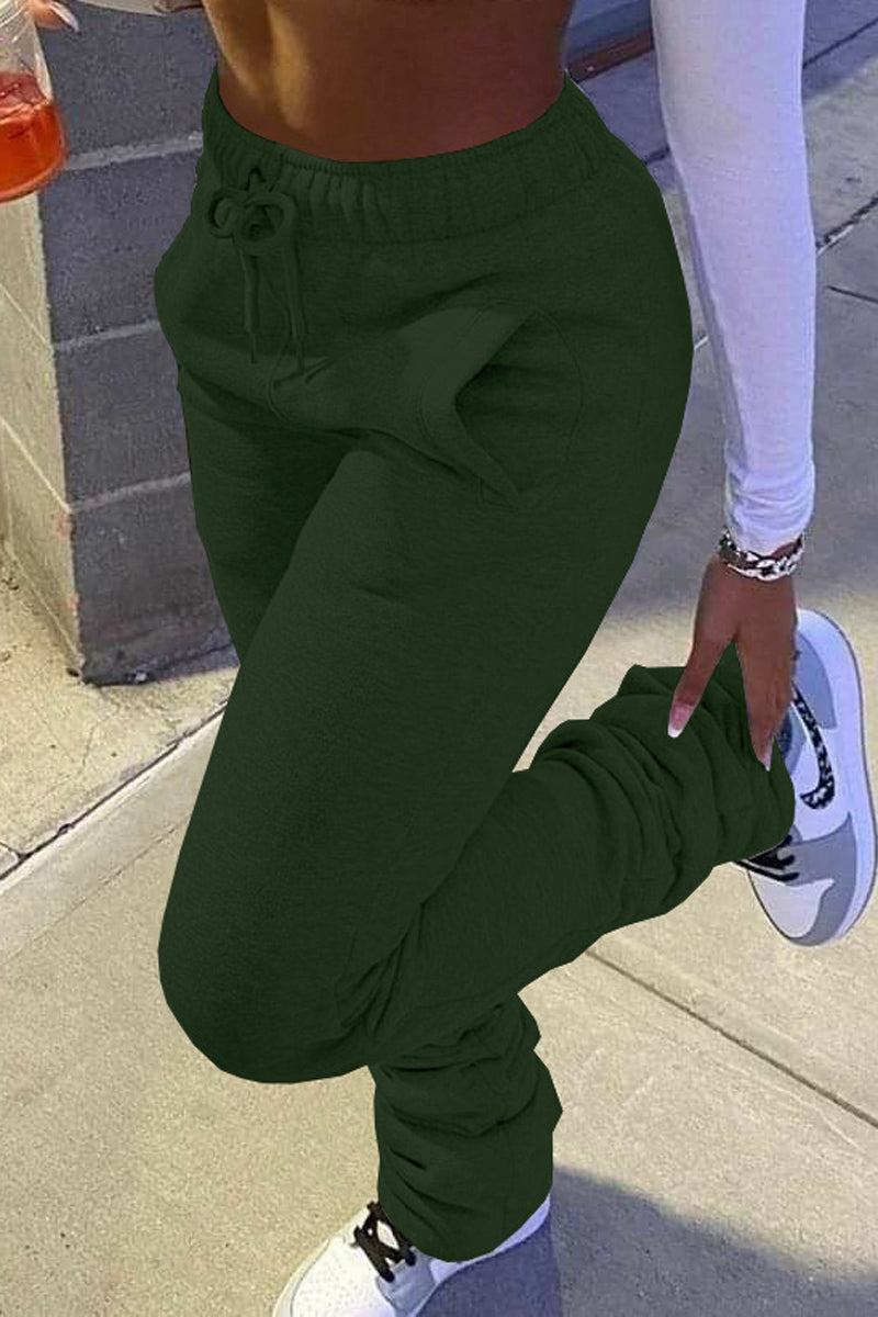 Pleated Pocket Solid Color Skinny Pants