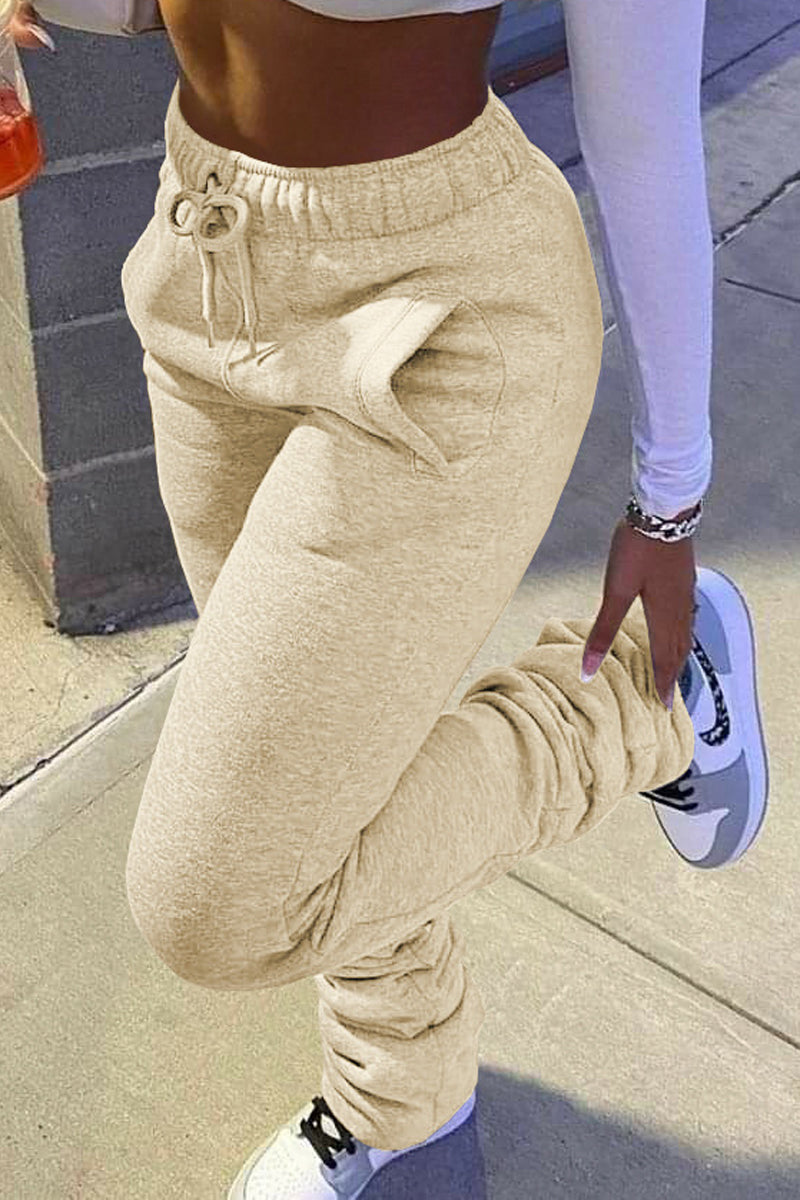 Pleated Pocket Solid Color Skinny Pants