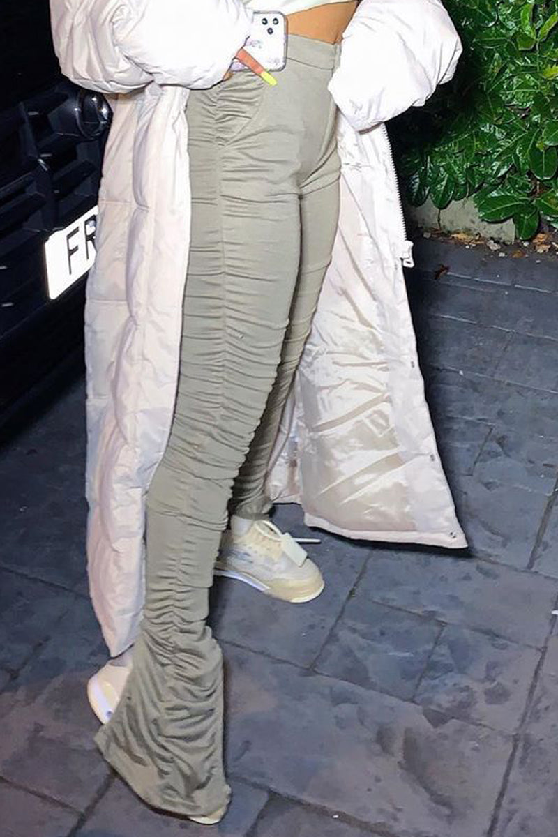 Pleated Side Slit High Waist Solid Pants
