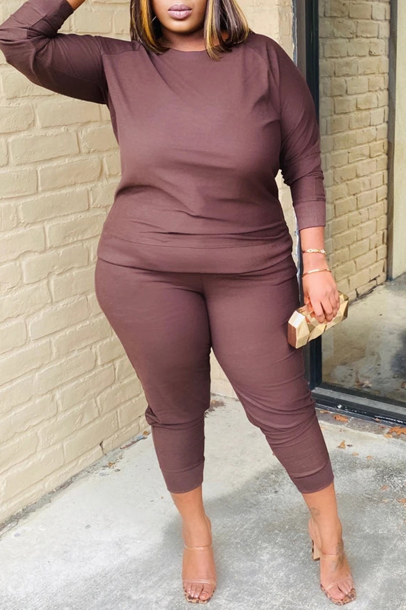 Plus Size Drawstring Waist Knitted Two Piece Sets