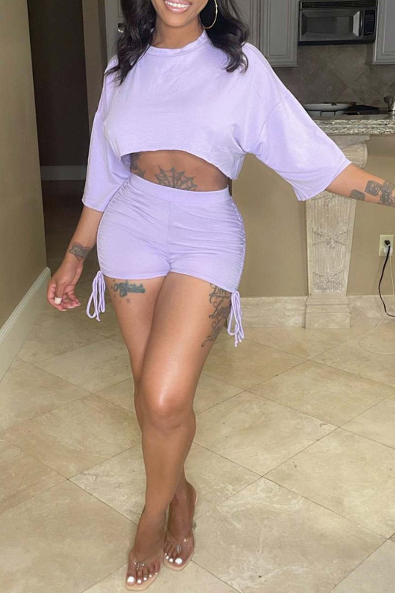 Pleated Solid Color Strapped Two Piece Sets