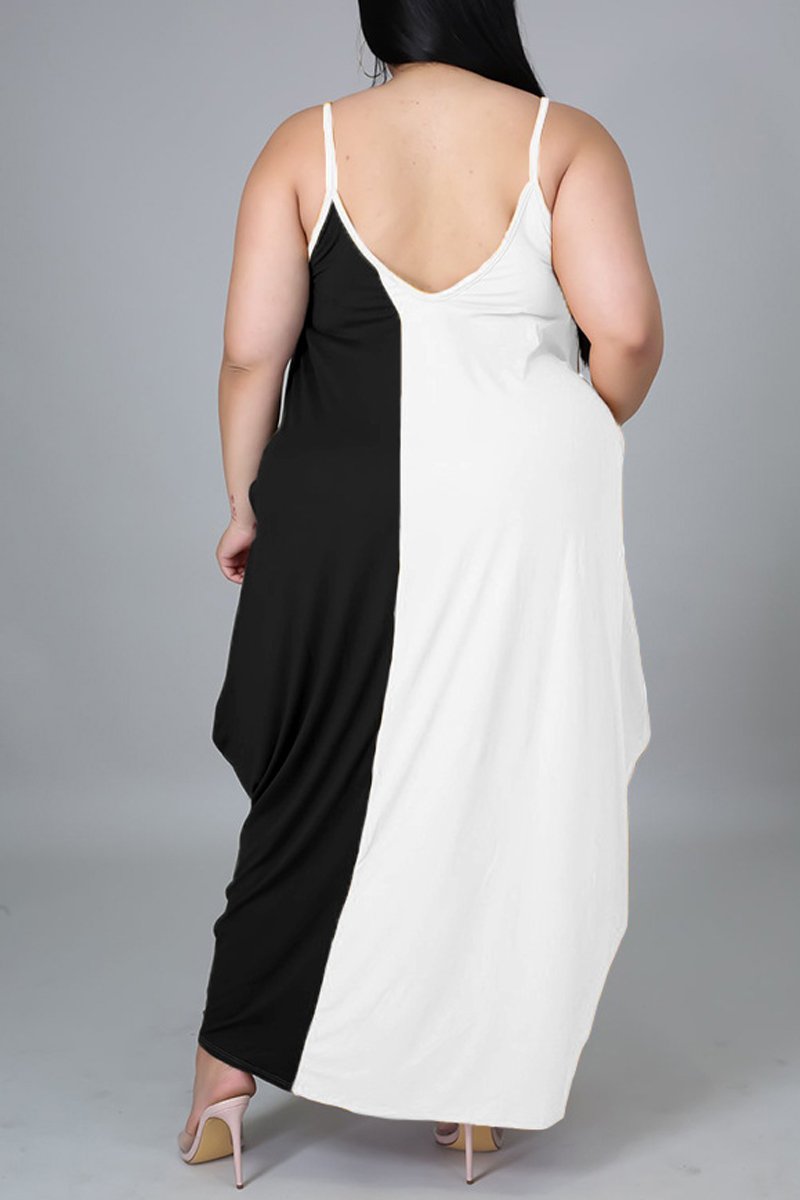Plus Size Color Patchwork Halter Neck Maxi Dress