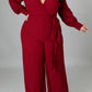 Plus Size Deep V-Neck Strapped Loose Jumpsuit
