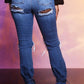 Plus Size Denim Hole Distressed Strapped Flared Jeans