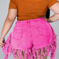 Plus Size Denim Tassel Hem Pocket Shorts