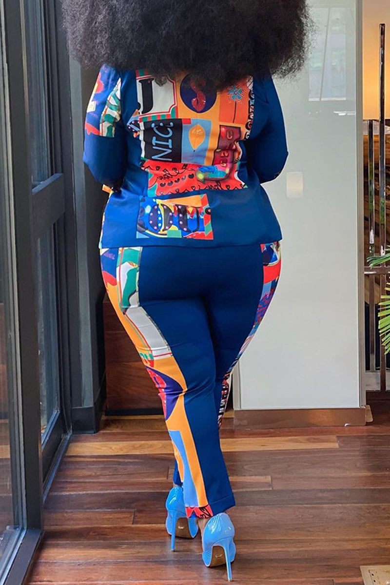 Plus Size Digital Print Patchwork Top & Pants