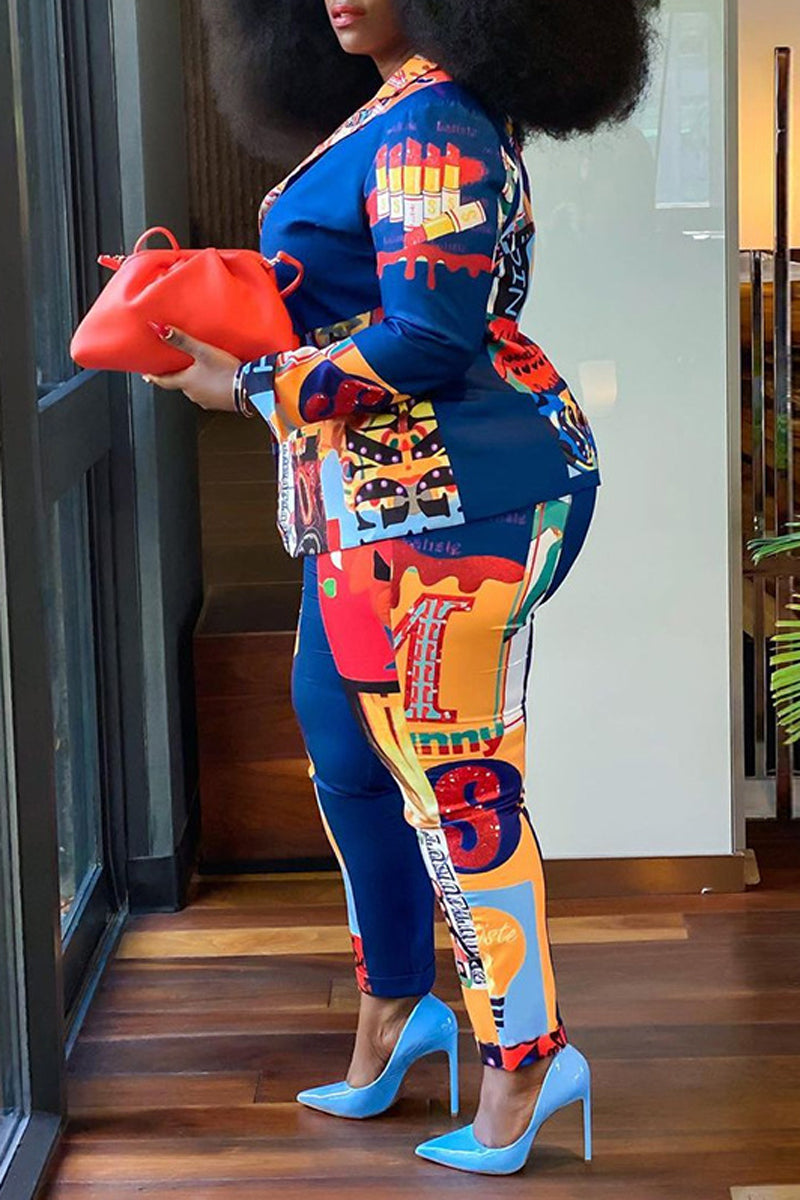 Plus Size Digital Print Patchwork Top & Pants