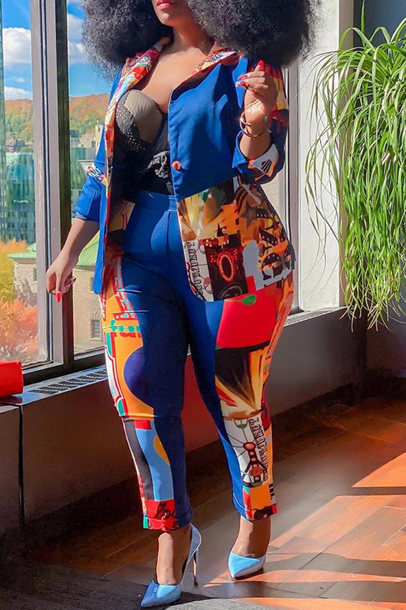Plus Size Digital Print Patchwork Top & Pants