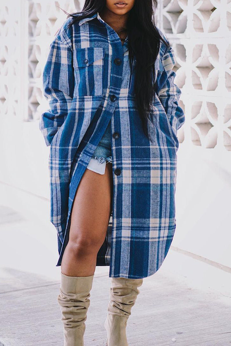 Plaid Printed Pocket Button Long Shirt