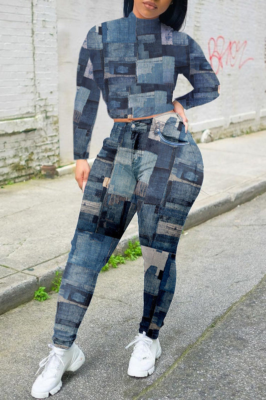 Plaid Printed Pocket Long Sleeve Top & Pants