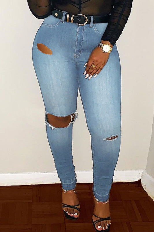 Plus Size Denim Hole Skinny Jeans