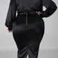 Plus Size Deep V-Neck Solid Two Piece Sets
