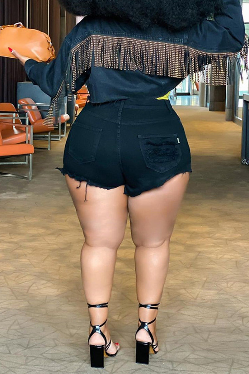 Plus Size Button Up Tassel Short Coat
