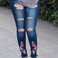 Plus Size Embroidered Denim Hole Distressed Jeans